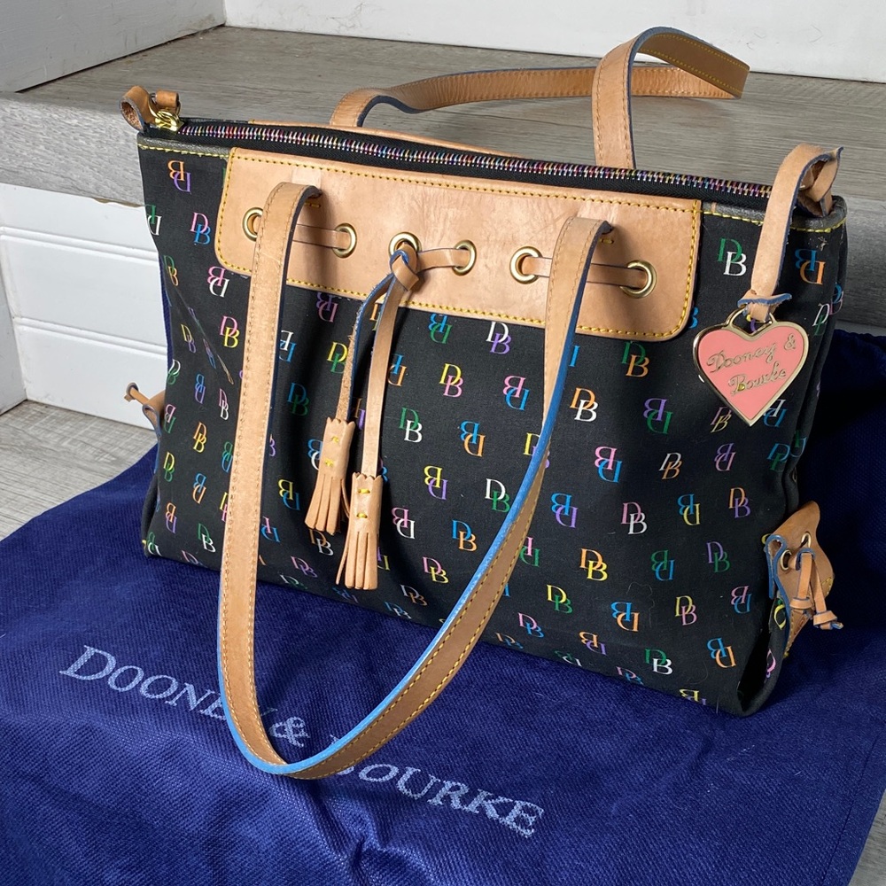 Dooney & Bourke Vintage Y2K Black Tassel canvas handbag with Multicolor Accents